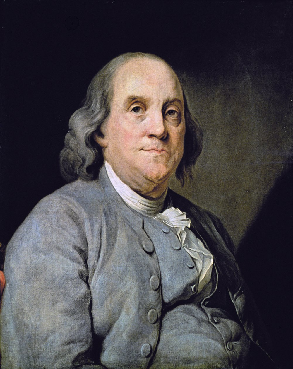 Retrato de Benjamin Franklin (cor litho) de Joseph Siffred (after) Duplessis