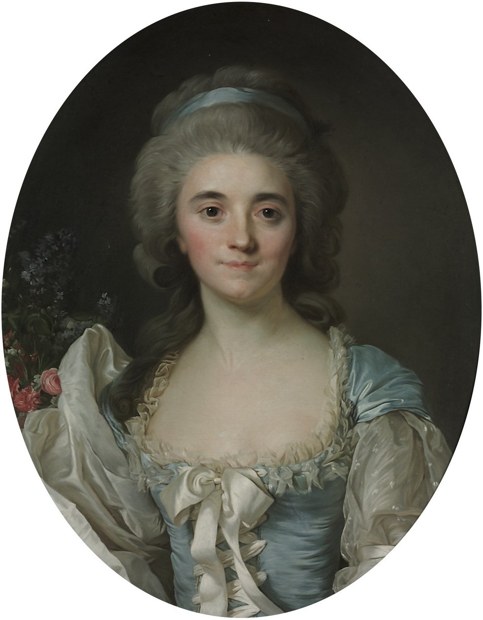 Retrato da Condessa de Provença (1753-1810), a meio comprimento, com um vestido turquesa com rendas e laços brancos de Joseph Siffred Duplessis