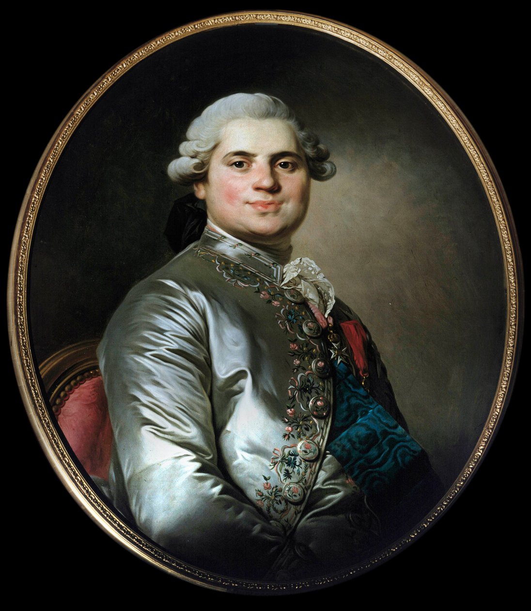 Retrato do Conde de Provença (1755-1824), que se tornou Luís XVIII - Pintura de Joseph Siffred Duplessis (1725-1802) (Joseph-Siffred, Joseph Siffrede, Joseph-Siffrede, Joseph Siffrein, Joseph-Siffrein) de Joseph Siffred Duplessis