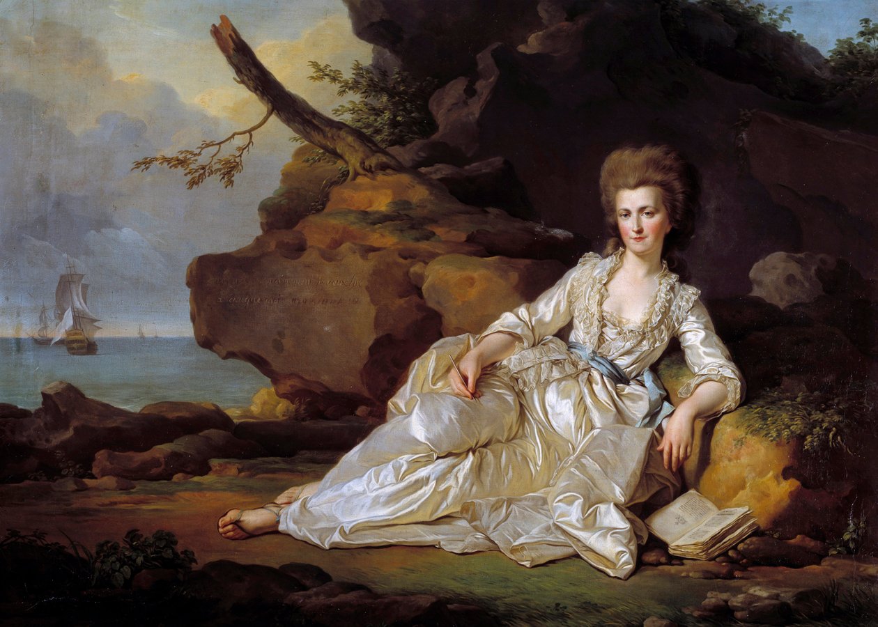 Retrato da Duquesa de Chartres (1753-1821) na presença do Vaso do Espírito Santo que leva o Duque de Chartres à Batalha de Ouessant Pintura de Joseph Siffred Duplessis (1725-1802) (Joseph-Siffred, Joseph Siffrede, Joseph Siffrede, Jose de Joseph Siffred Duplessis