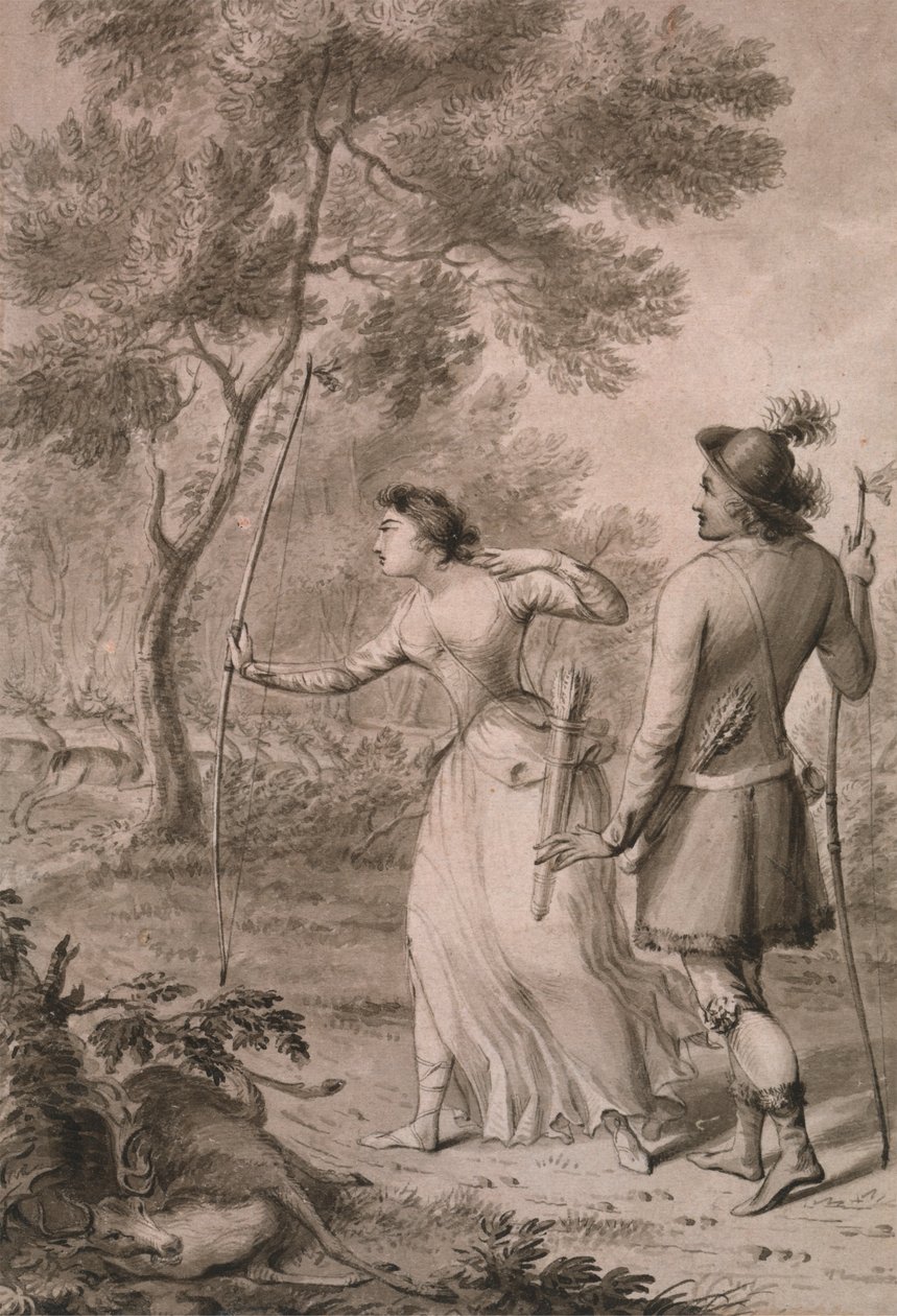 Robin Hood e Clarinda Hunting Deer de Joseph Slater