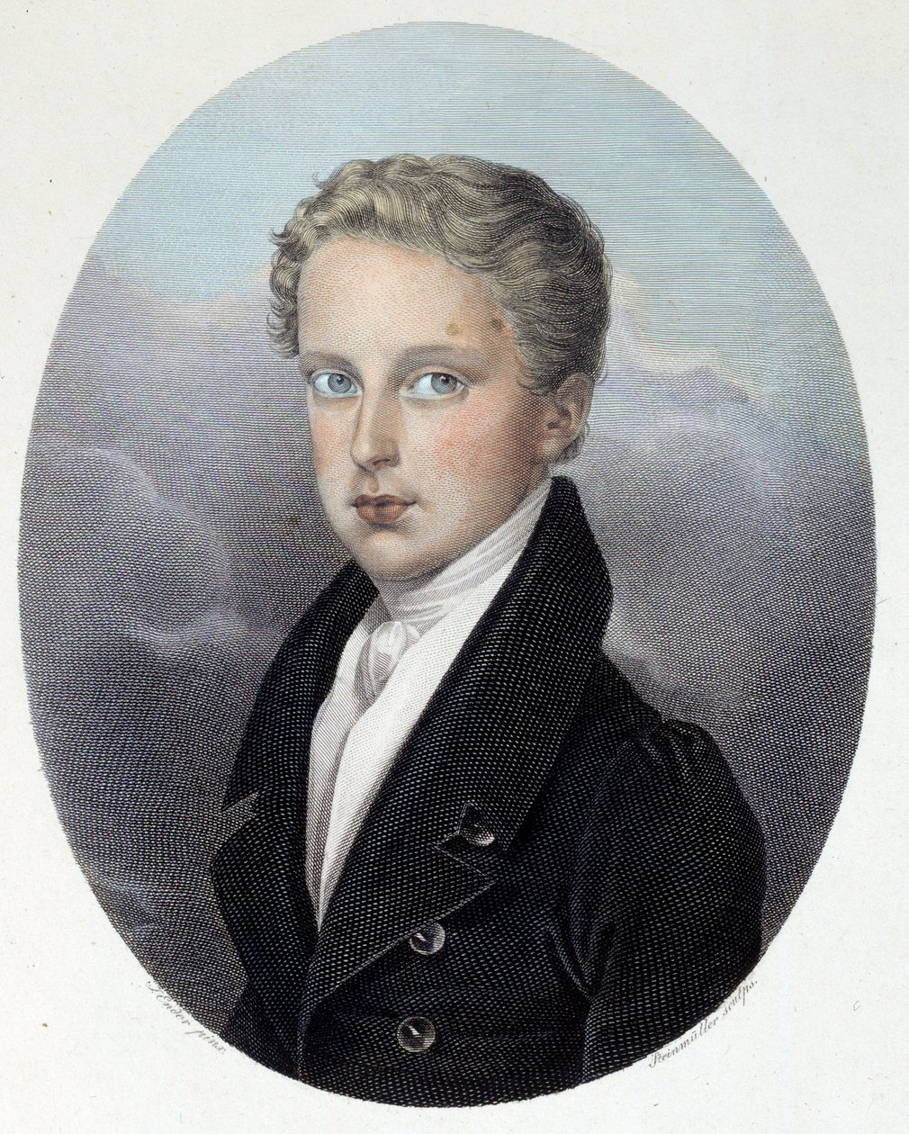 Retrato do Duque de Reichstadt (1811-1832), filho de Napoleão I e de Marie Louise da Áustria Gravura de Joseph Steinmuller (1795-1841) 1827 Colecção privada de Joseph Steinmuller
