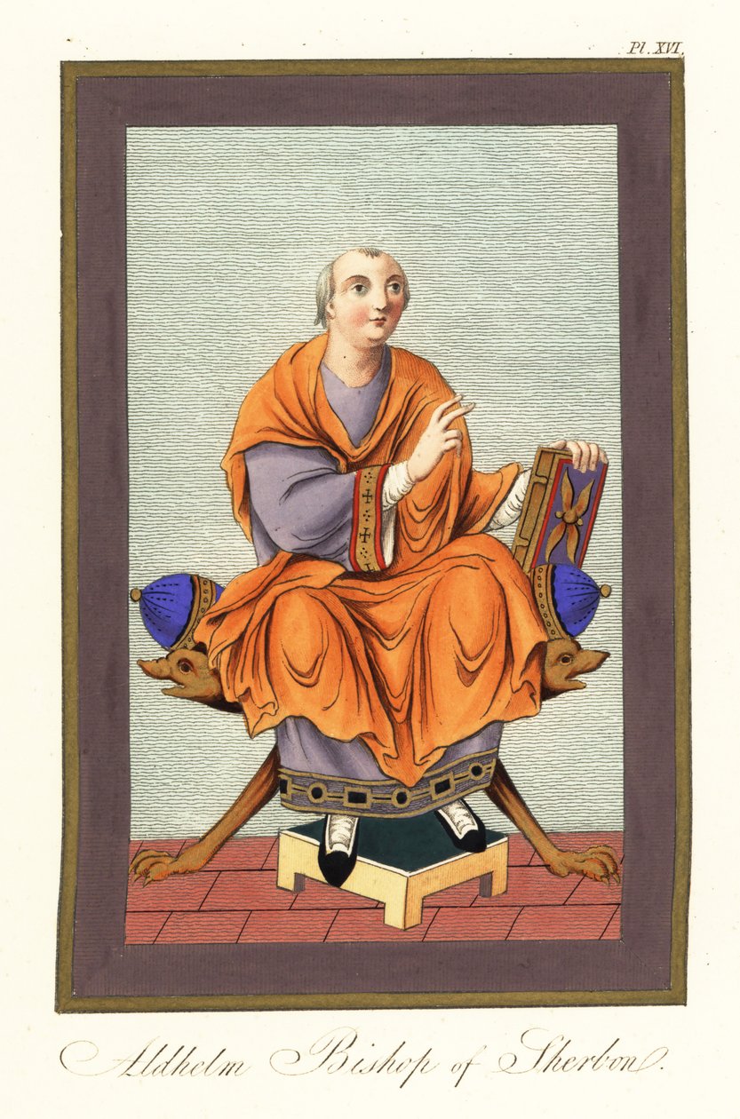 Aldhelm, Bispo de Sherborn c639-709 ,1851 (gravura) de Joseph Strutt