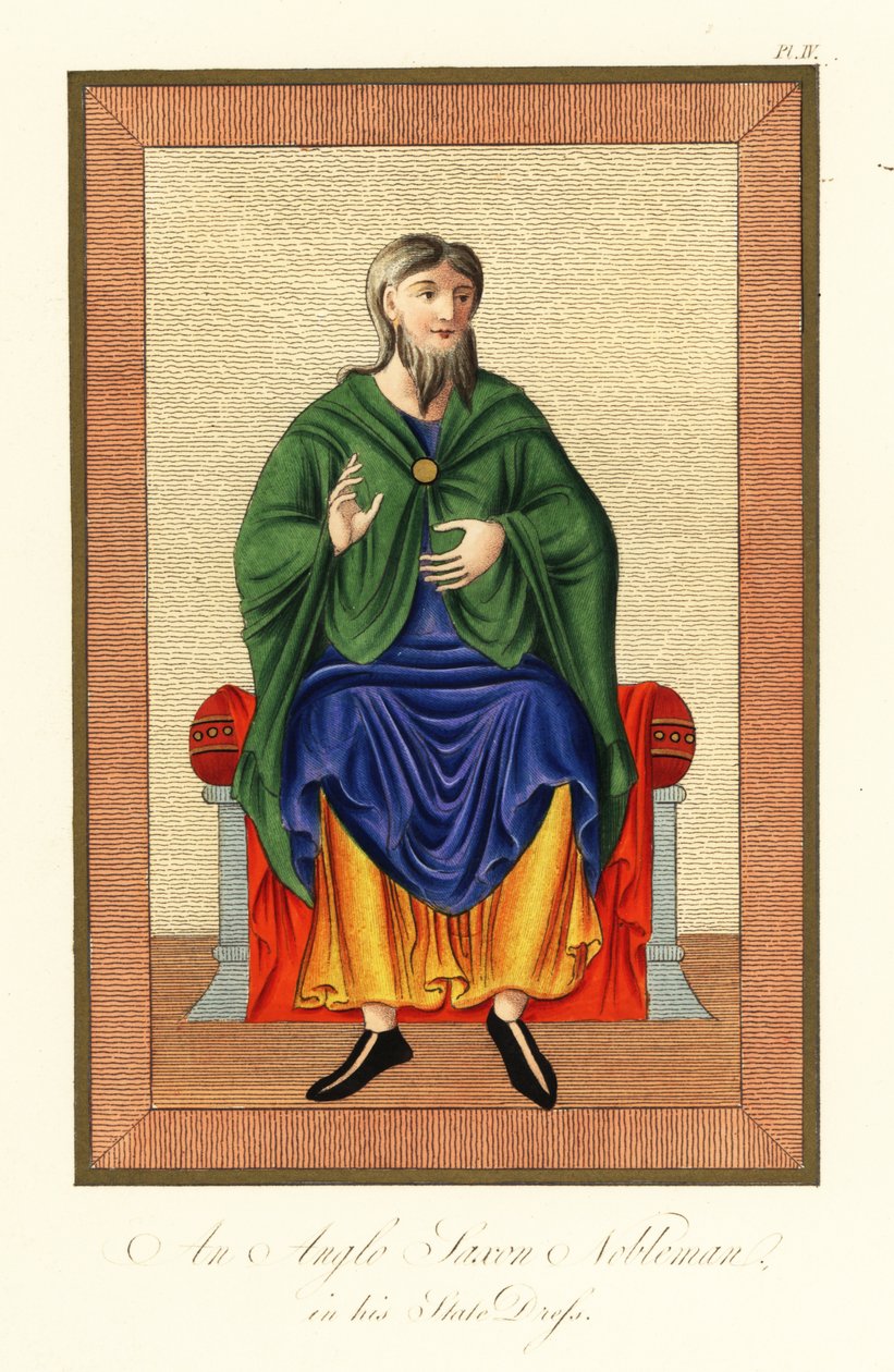 Nobre anglo-saxão em seu vestido de estado, século VIII, 1845 (gravura) de Joseph Strutt