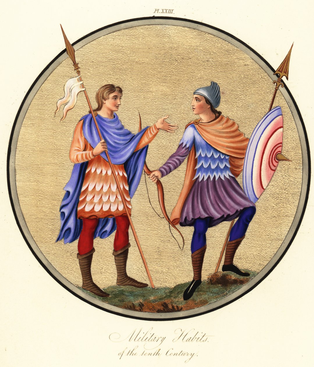 Soldados anglo-saxónicos com armadura de escala de Joseph Strutt