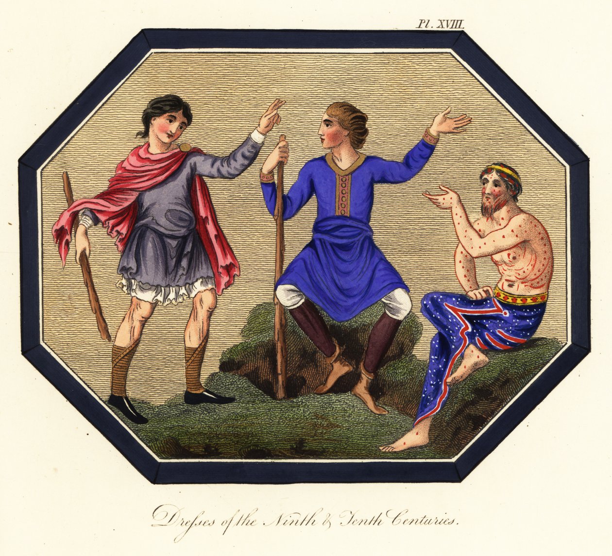 Fato de homem anglo-saxão, séculos IX e X,1853 (gravura) de Joseph Strutt