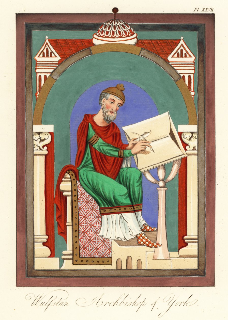 Wulstan II (ou Wulfstan), Arcebispo de York, 1859 (gravura) de Joseph Strutt