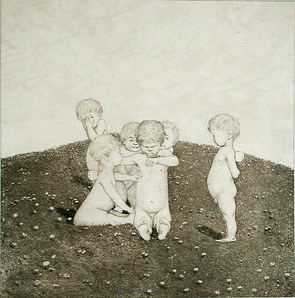 Cherubs Brincando em um Prado (gravura) de Joseph Uhl
