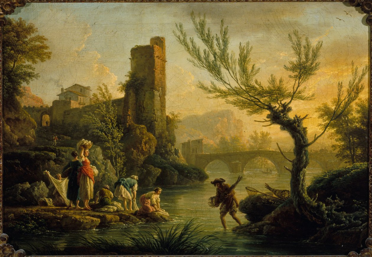 Paisagem com lavadeiras, 1763 (óleo sobre tela) de Joseph Vernet
