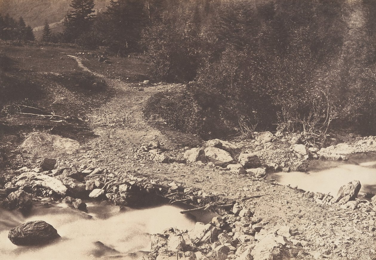 Ponte de ardósia tomada no caminho de volta da cachoeira parisiense, Luchon, 1853. de Joseph Vigier