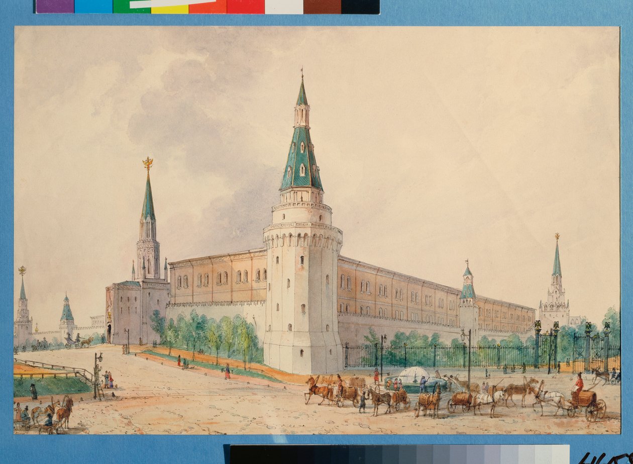 A Praça da Ressurreição e o Jardim de Alexandre em Moscou (A Praça da Ressurreição e o Jardim de Alexandre em Moscou) - Obra de Joseph Vivien (1793-1852), aquarela sobre papel, arte polonesa do século XIX, classicismo - Museu de História do Estado, Moscou de Joseph Vivien