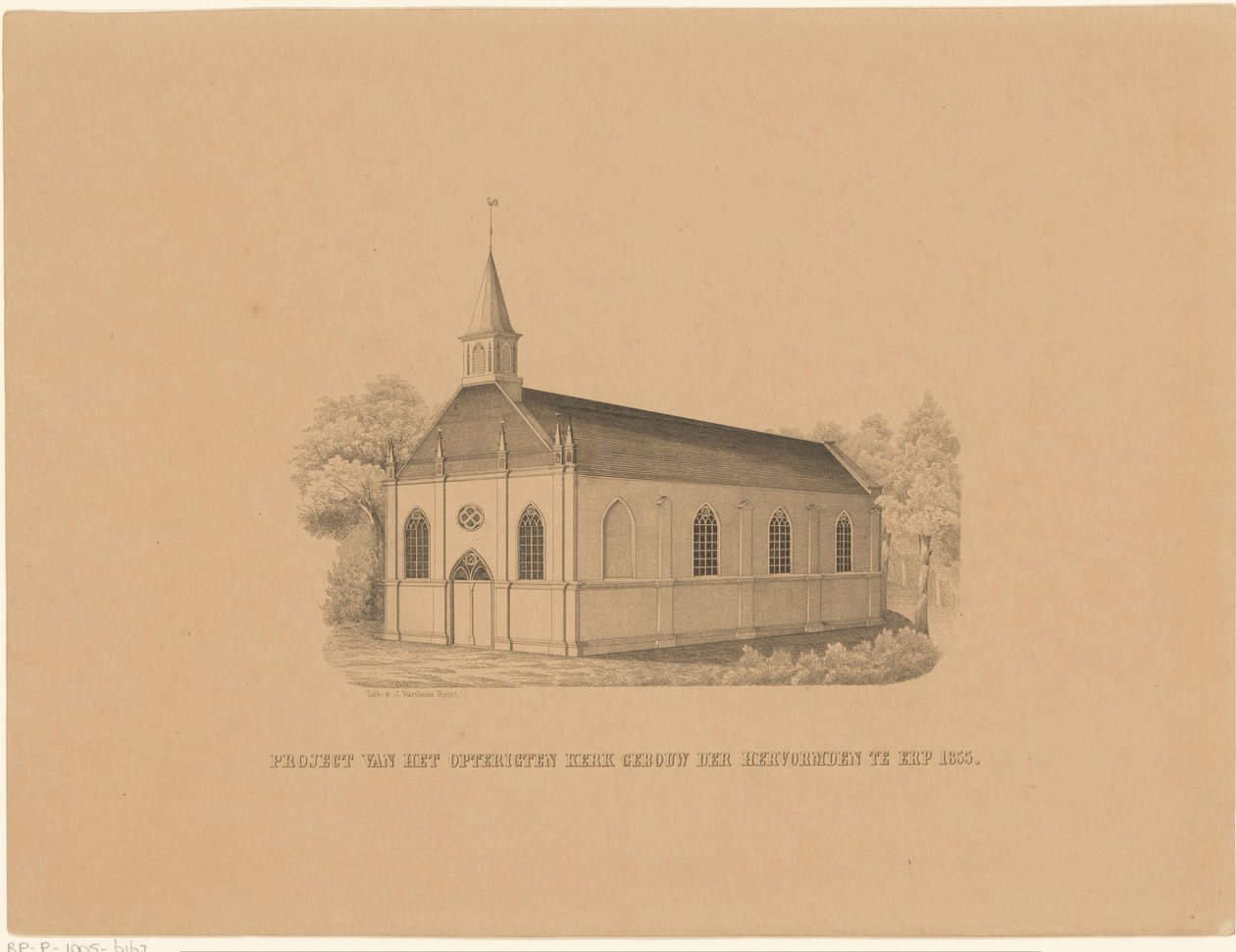 Igreja Reformada em Erp Projeto do edifício da igreja opterigten dos Reformados em Erp 1855 (título no objeto) de Joseph Vürtheim