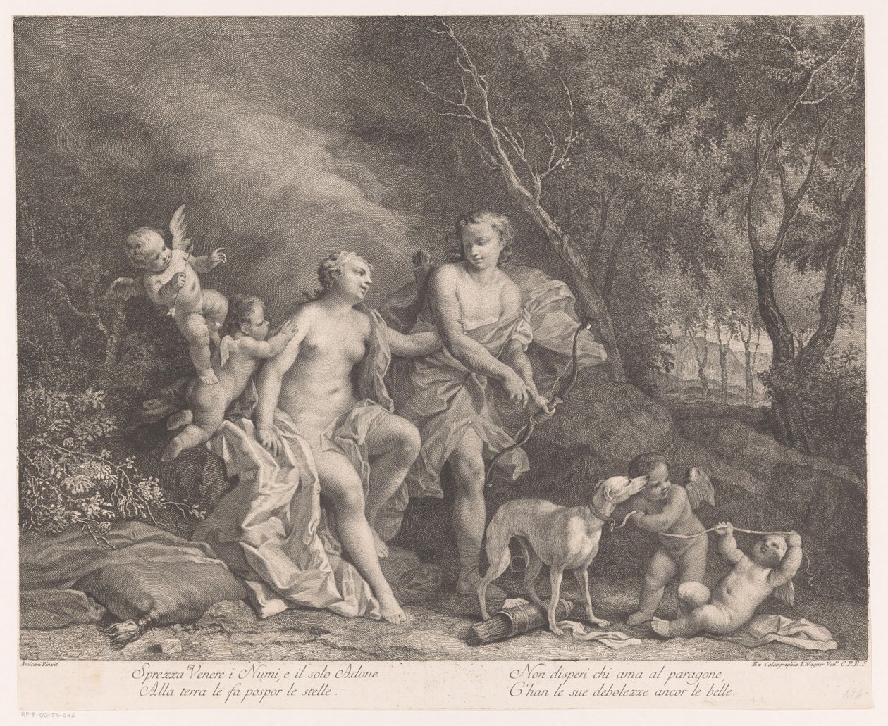 Vênus e Adonis como amantes com quatro putti de Joseph Wagner (possibly)