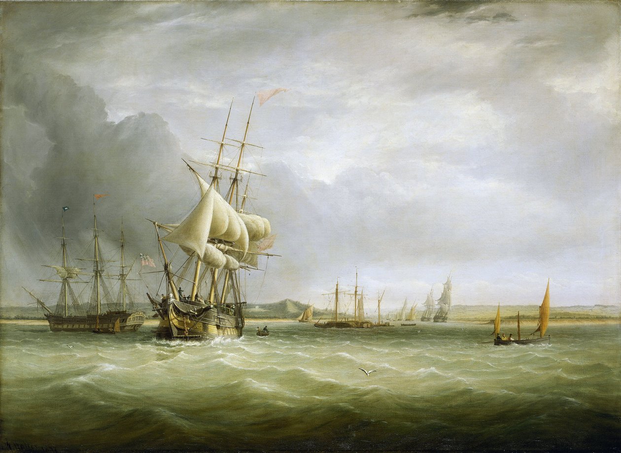 Navegação no canal de Bristol (Inglaterra), na foz do rio Avon. Óleo sobre tela de Joseph Walter