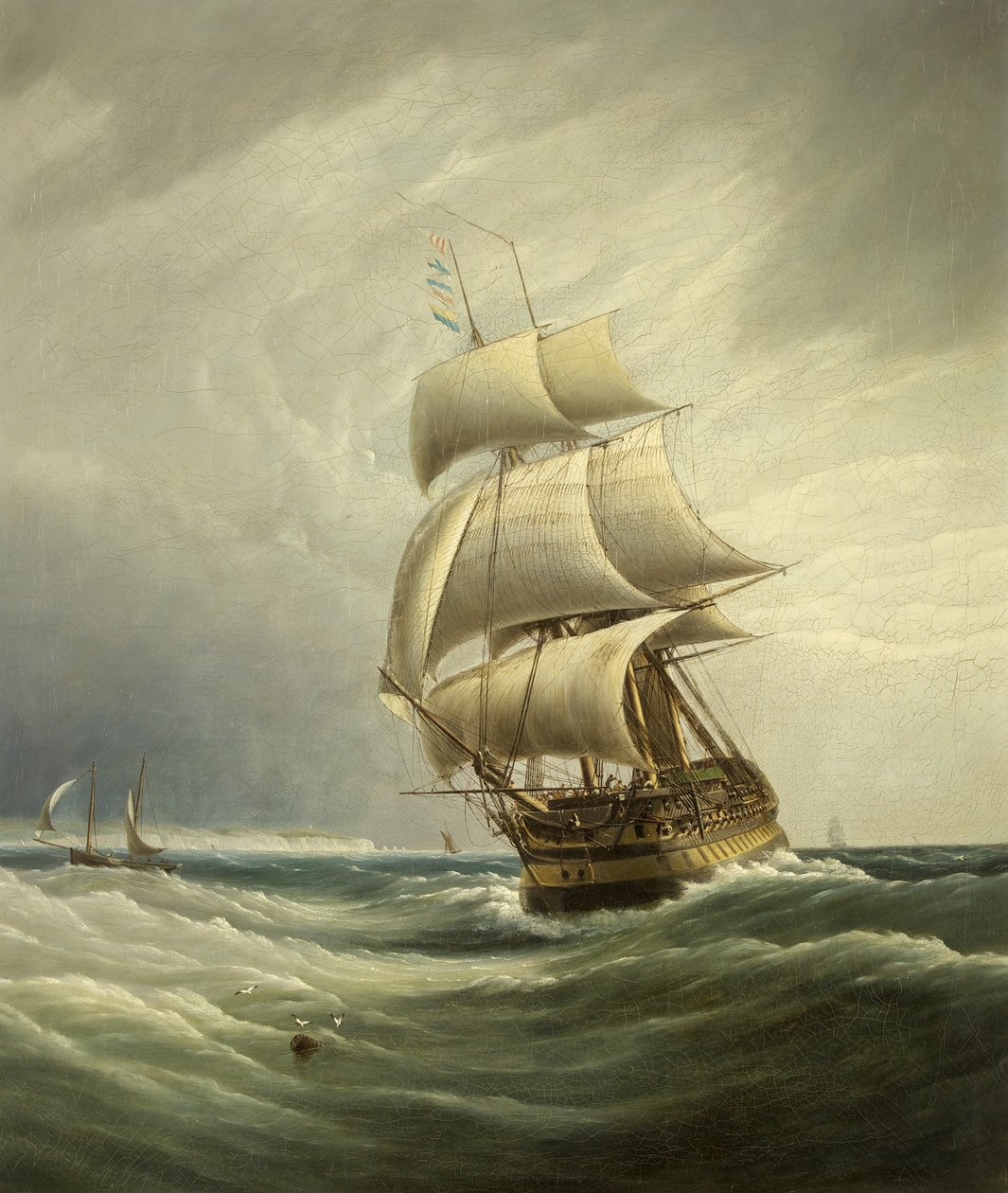 Navio de três mastros antes do vento (óleo sobre tela) de Joseph Walter