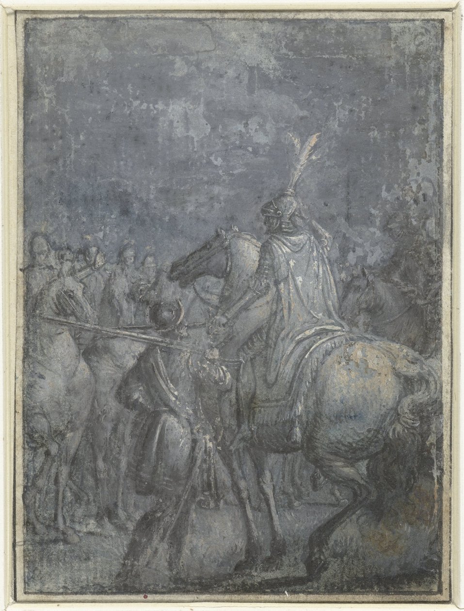 Comandante do exército a cavalo com outros cavaleiros Grupo de ilustrações semelhantes com cavaleiros e cavaleiros (título da série) de Joseph Werner