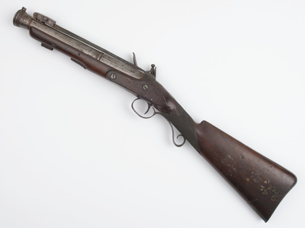 Blunderbuss com baioneta de primavera emitida para Voluntários Irlandeses, c.c.1815 (blunderbuss, flintlock) de Joseph Wood