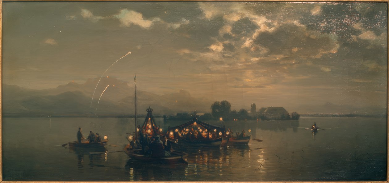 Passeio nocturno de barco no Lago Chiemsee de Joseph Wopfner