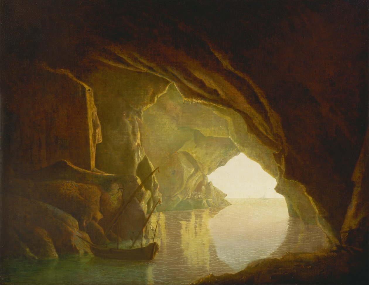 Uma gruta no Golfo de Salerno, ao pôr do sol de Joseph Wright of Derby