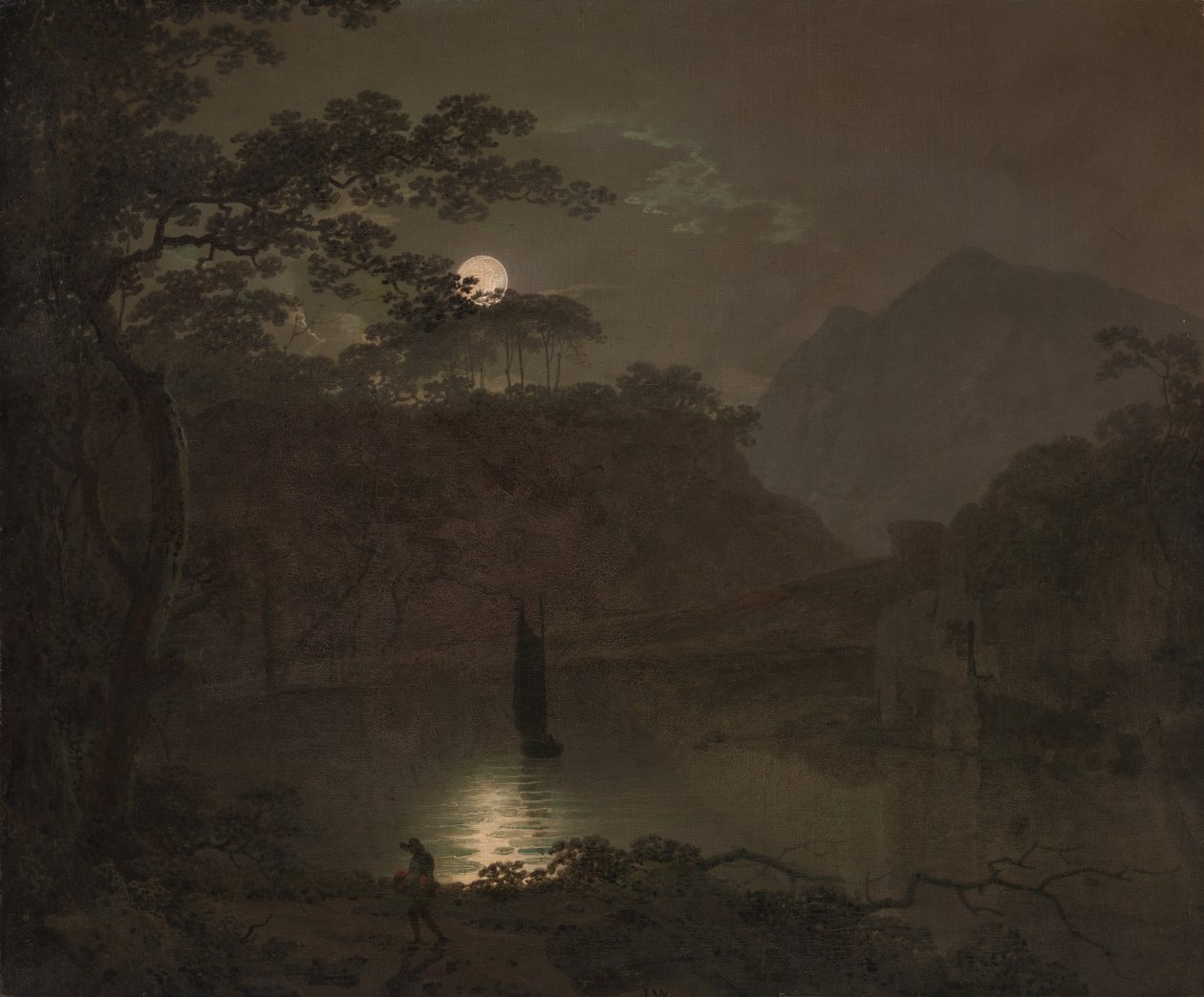 Um lago ao luar de Joseph Wright of Derby
