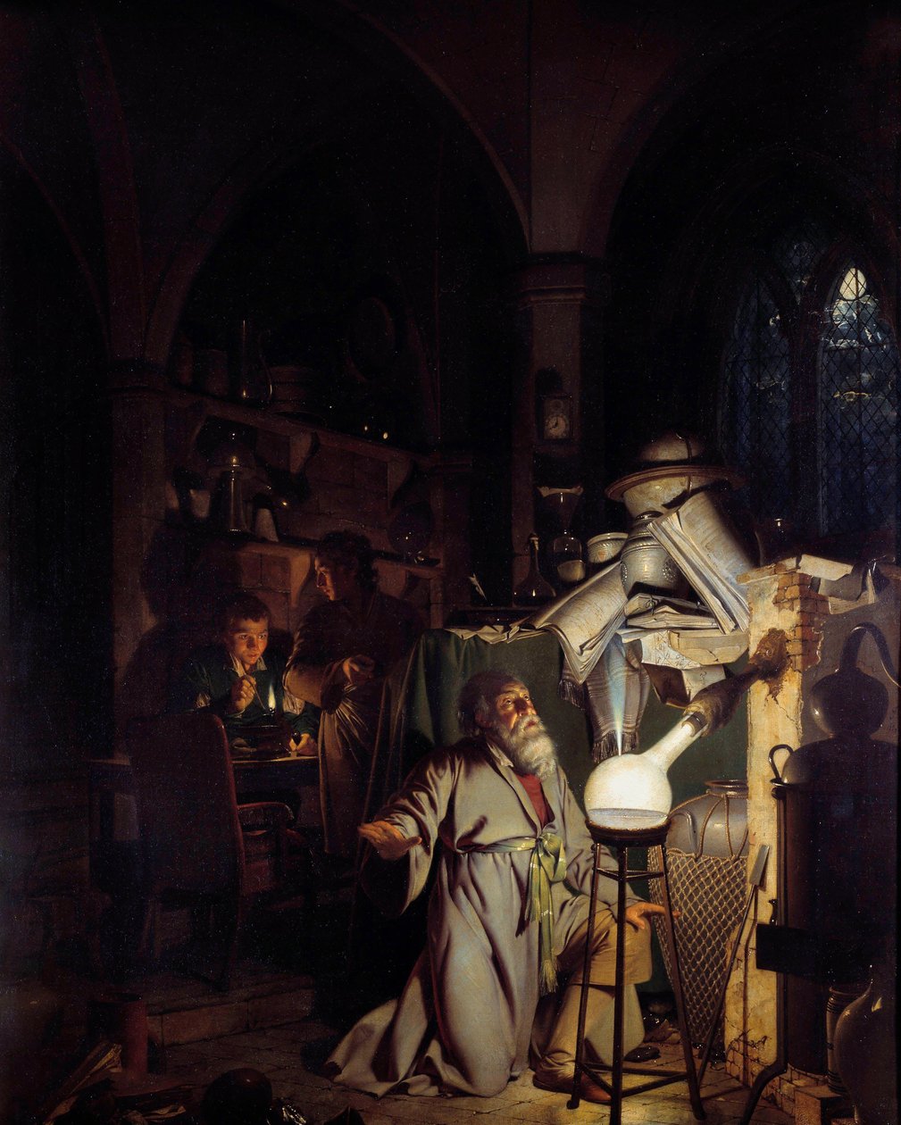Alquimista tentador de descobrir a pedra filosófica Pintura de Joseph Wright Of Derby (1734-1797) Século XVIII Sol. 1,27 X 1,01m Derby, Museu Derby de Joseph Wright of Derby