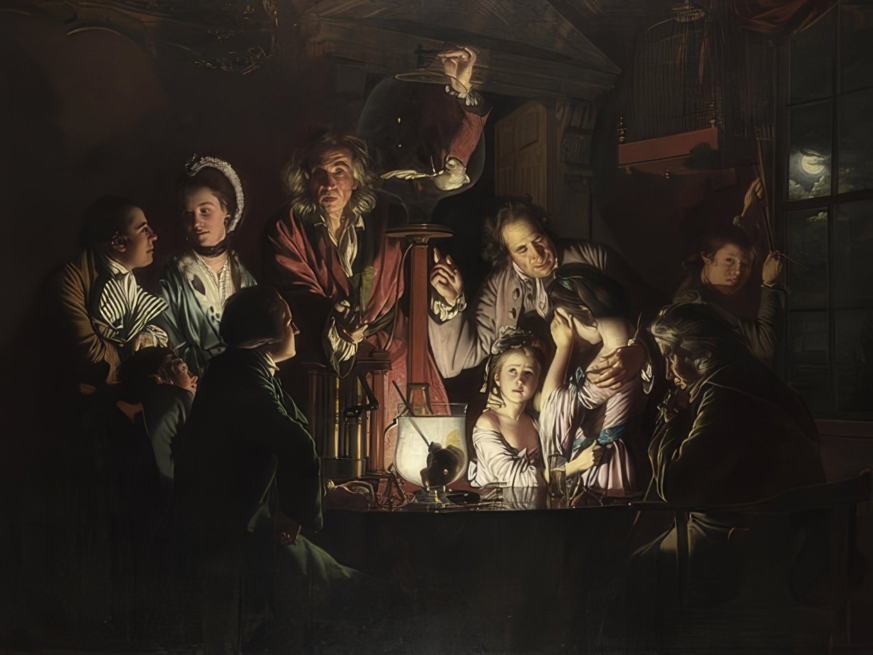 O experimento com o pássaro na bomba de ar. 1768 de Joseph Wright of Derby