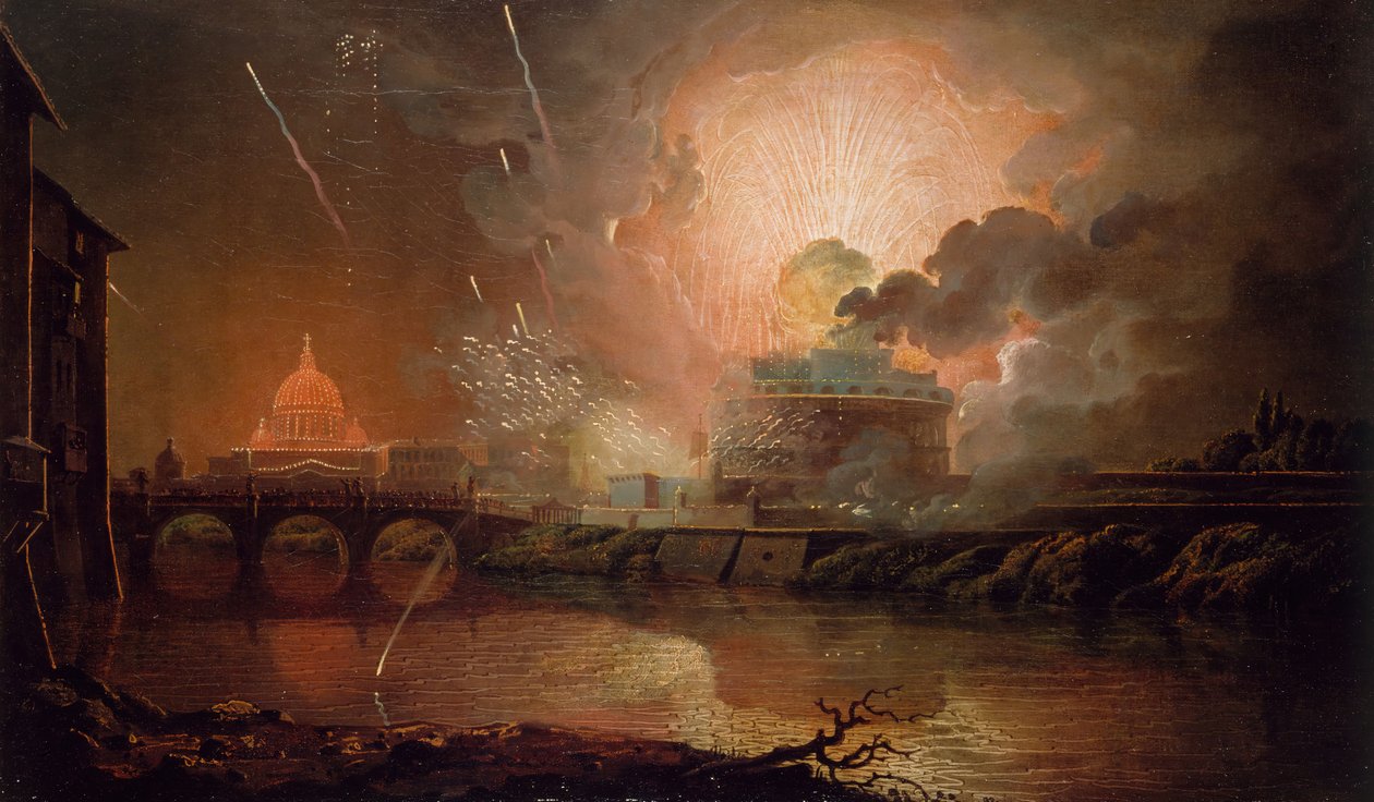 Fogo de artifício no Castel Sant Angelo, 1774-1778.   de Joseph Wright of Derby