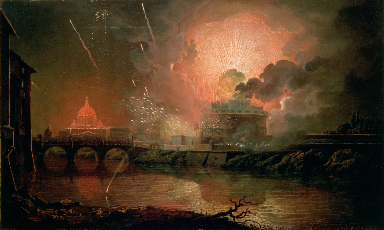 Fogo de artifício no Castel Sant Angelo, 1774-1778 de Joseph Wright of Derby