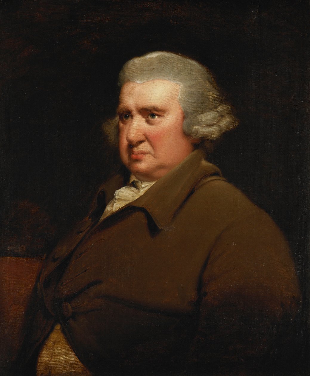 Retrato de Erasmus Darwin, meio comprimento, em um casaco amarelo e camisa branca, de Joseph Wright of Derby