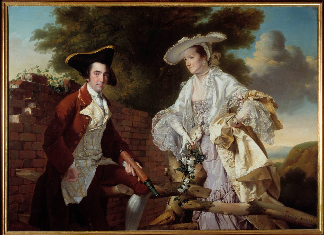 Retrato do cartógrafo Peter Perez Burdett (1735-1793) e sua esposa Hannah Pintura de Joseph Wright Of Derby (1734-1797) 1765 Praga, Galeria Nacional de Joseph Wright of Derby