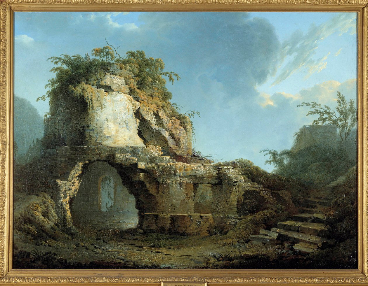 O túmulo do poeta romano Virgílio (70-19 a.C.) Está localizado perto da caverna de Pozzuoli (Pozzuoli), perto de Nápoles. Pintura de Joseph Wright Of Derby (1734-1797) 1785 Belfast. Museu do Ulster de Joseph Wright of Derby