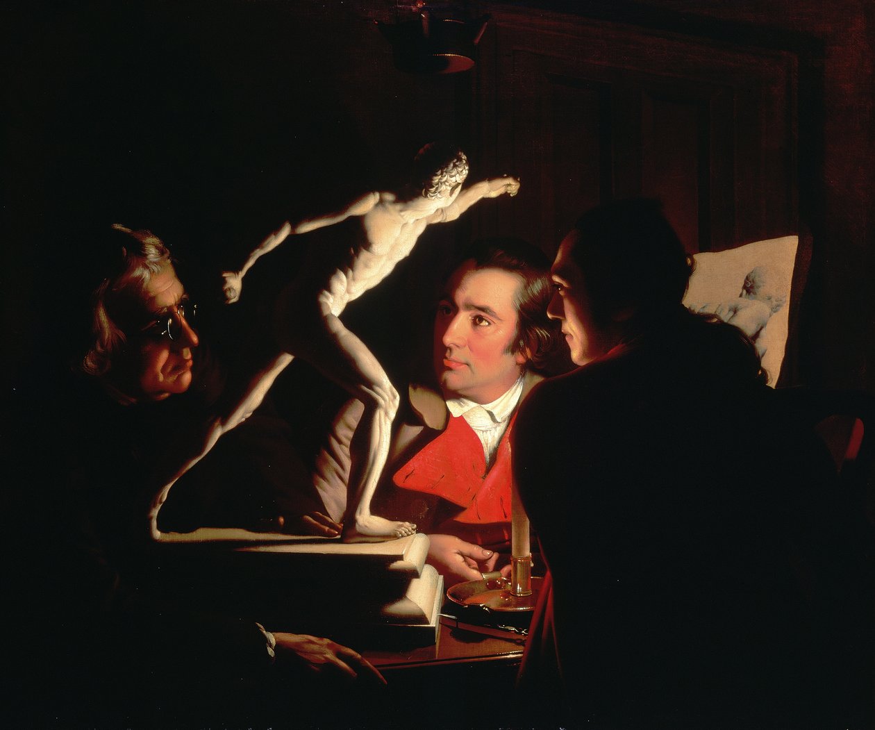 Três pessoas vendo o gladiador à luz de velas, c.1764-65 de Joseph Wright of Derby