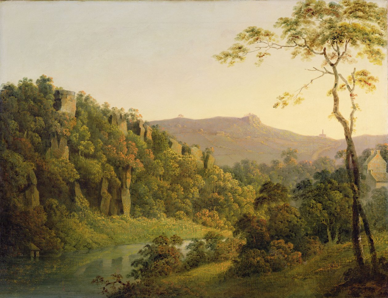 Vista em Matlock Dale, Olhando para a Escarpa de Black Rock, c.1780-5 (óleo sobre tela) de Joseph Wright of Derby