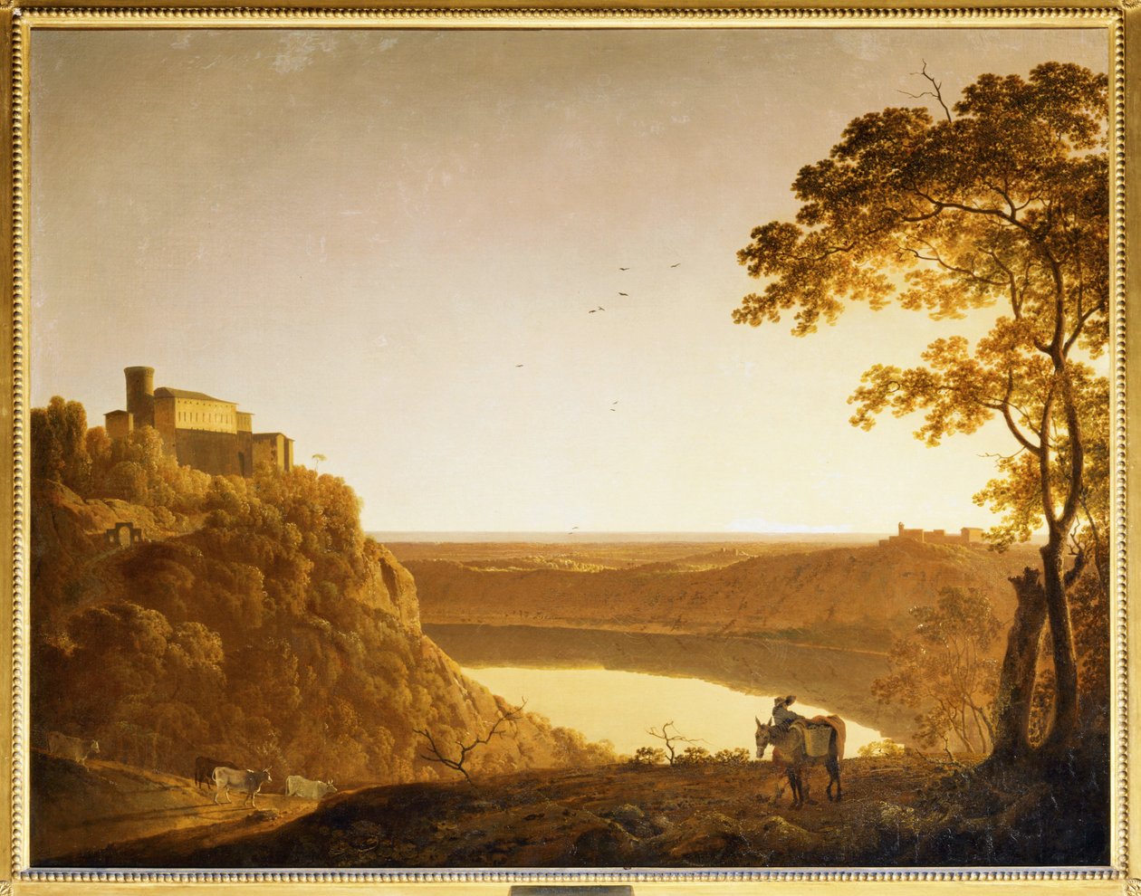 Vista do lago de Nemi ao pôr do sol ... de Joseph Wright of Derby