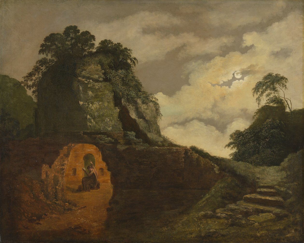 Túmulo de Virgílio à luz da Lua, com Silius Italicus de Joseph Wright of Derby