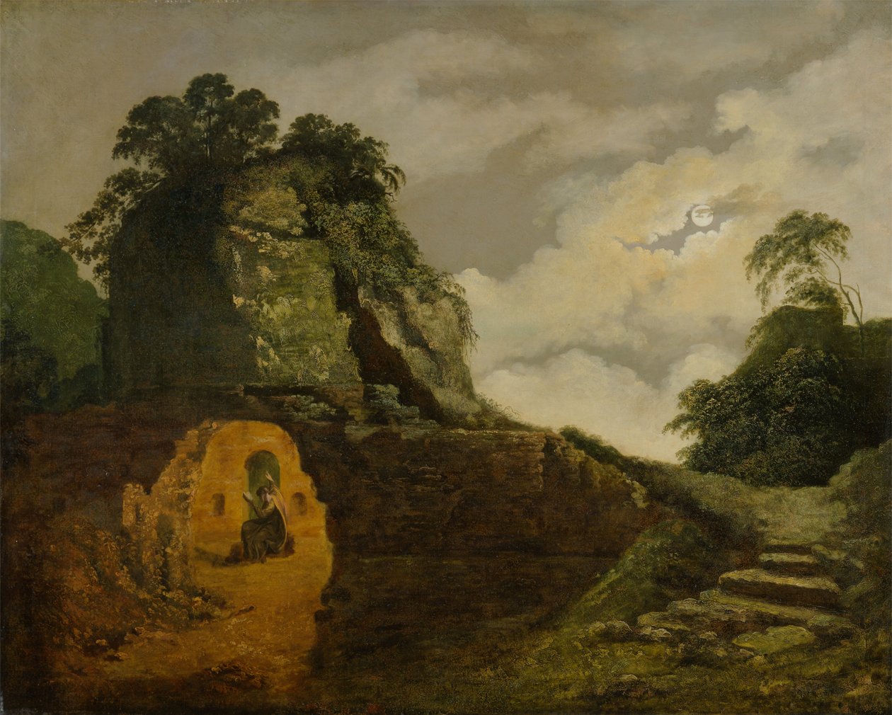O túmulo de Virgílio ao luar, com Silius Italicus de Joseph Wright of Derby