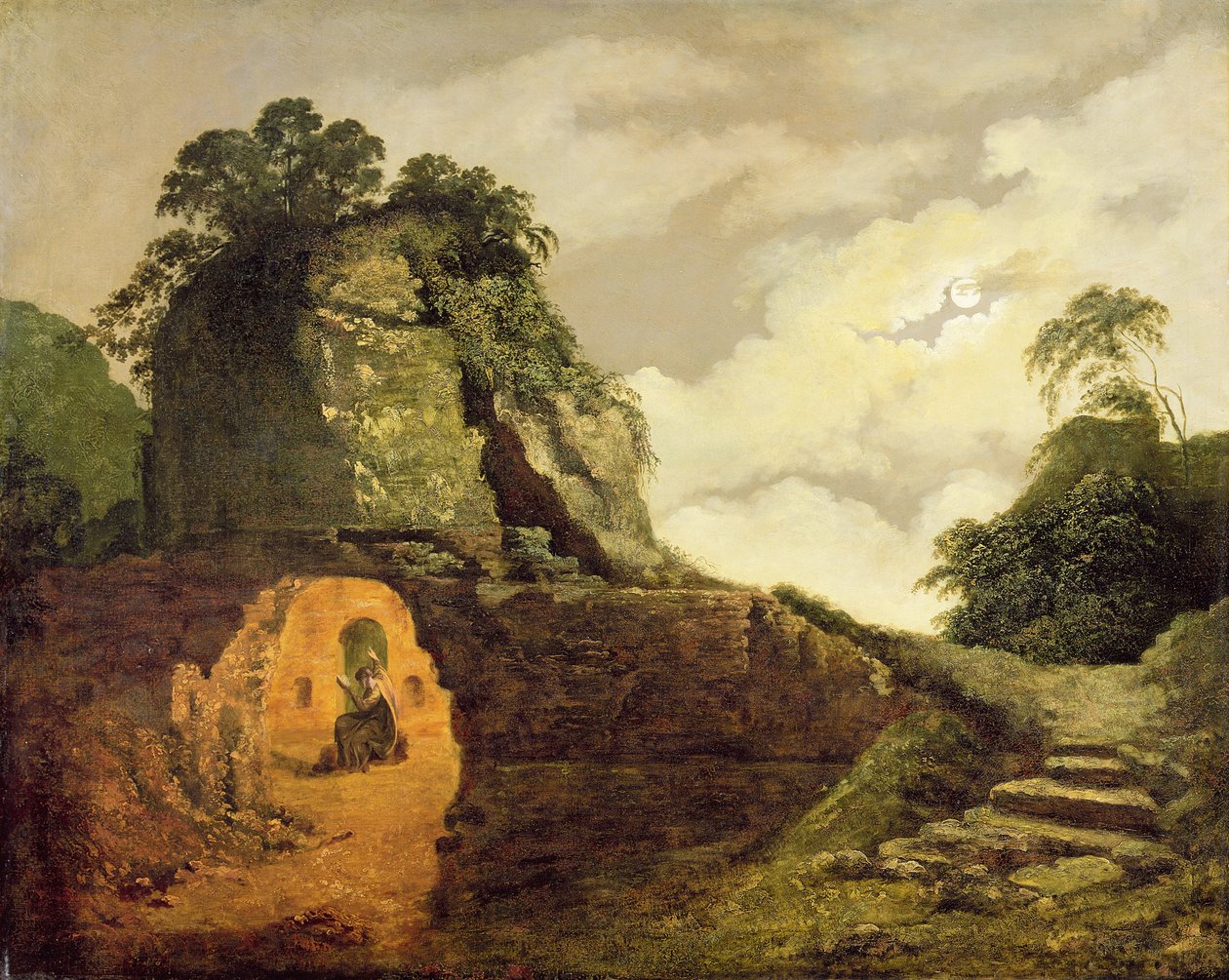 Tumba de Virgílio ao luar com Silius Itálico de Joseph Wright of Derby