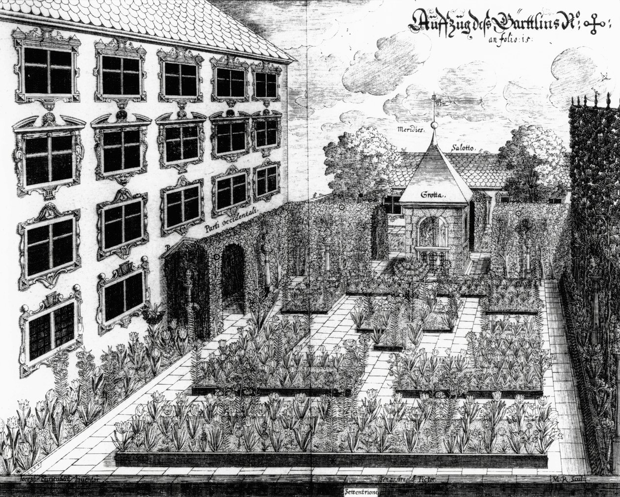 Projeto para o jardim de Furttenbach em Ulm, da Architectura Privata, gravado por Jonas Arnold (1600-69), publicado em 1641 de Joseph after Furttenbach