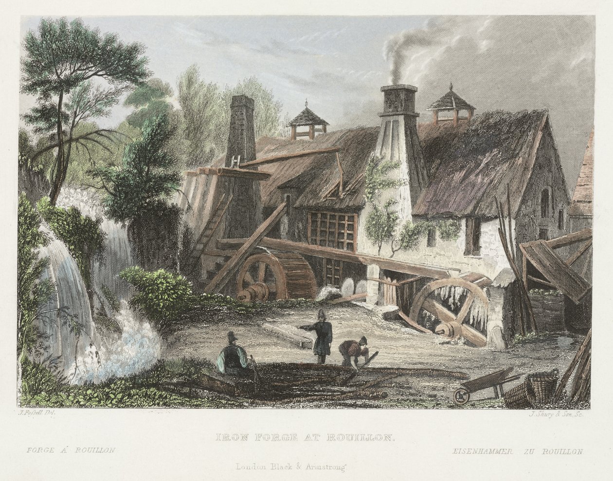 Forja de ferro em Rouillon, gravada por J. Shury de Joseph after Fussell