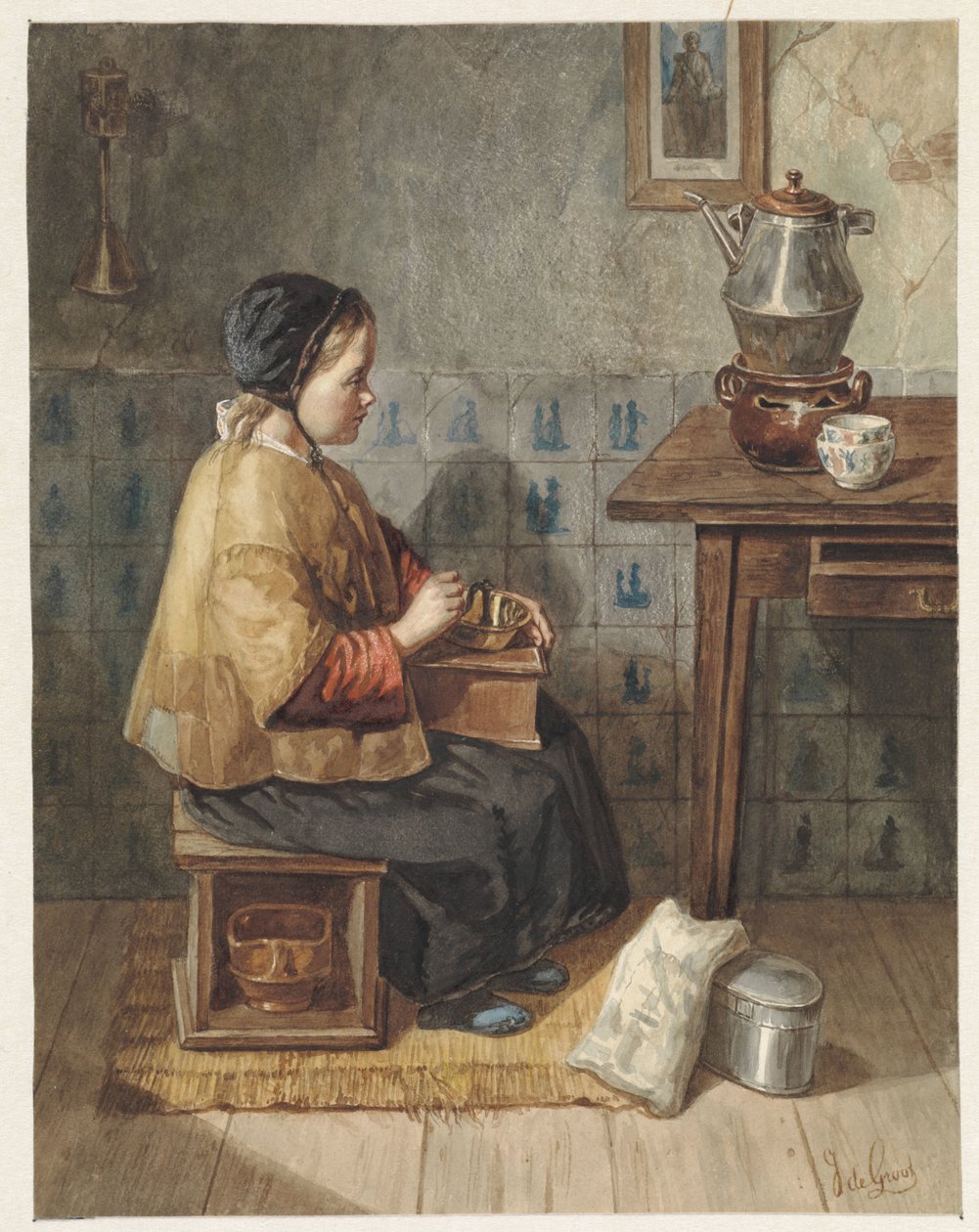 Rapariga sentada num banco de Joseph de Groot