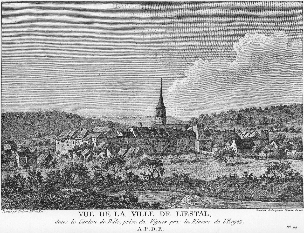 Vista da cidade de Liesthal no Cantão da Basiléia, tirada de um vinhedo no Rio Ergolz. de Joseph de Longueil