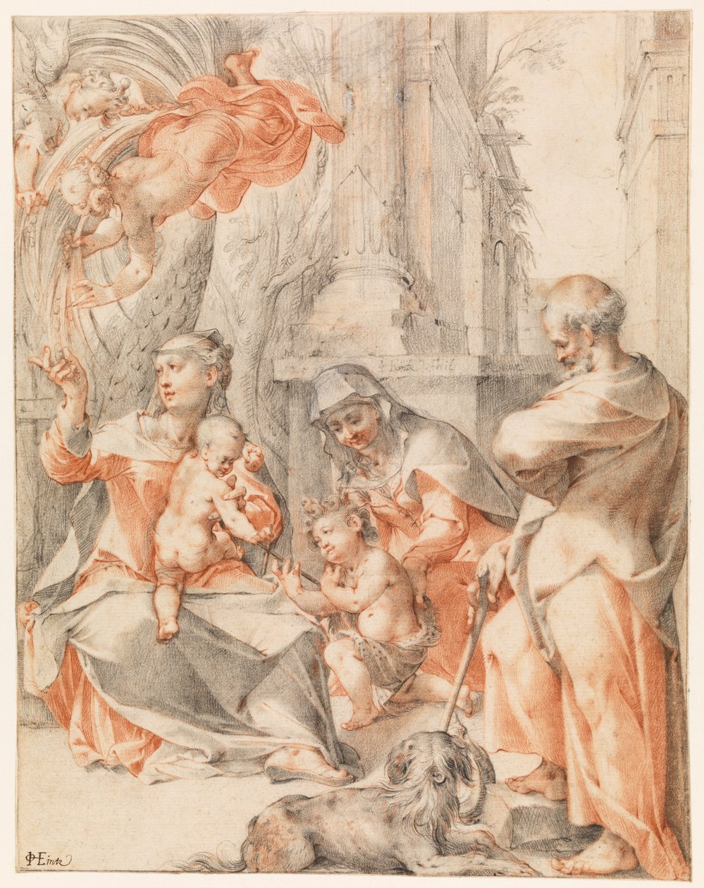 Descanso na fuga para o Egito, c.1607 (giz vermelho e preto, realçado com cor do corpo) de Joseph the younger Heintz