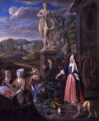 Números em um Mercado em uma Paisagem Clássica (óleo sobre tela) de Joseph van Aken