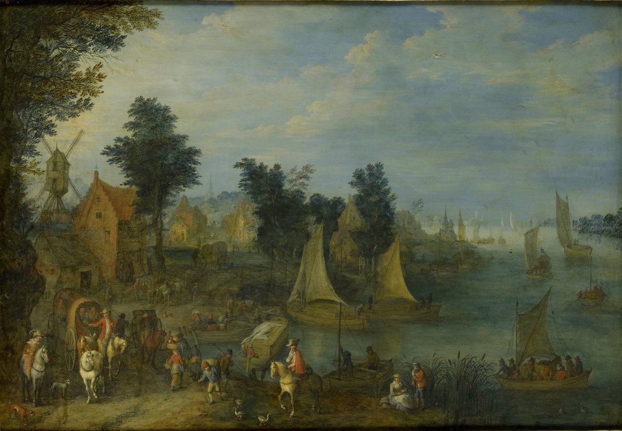 Aldeia na margem de um rio de Joseph van Bredael