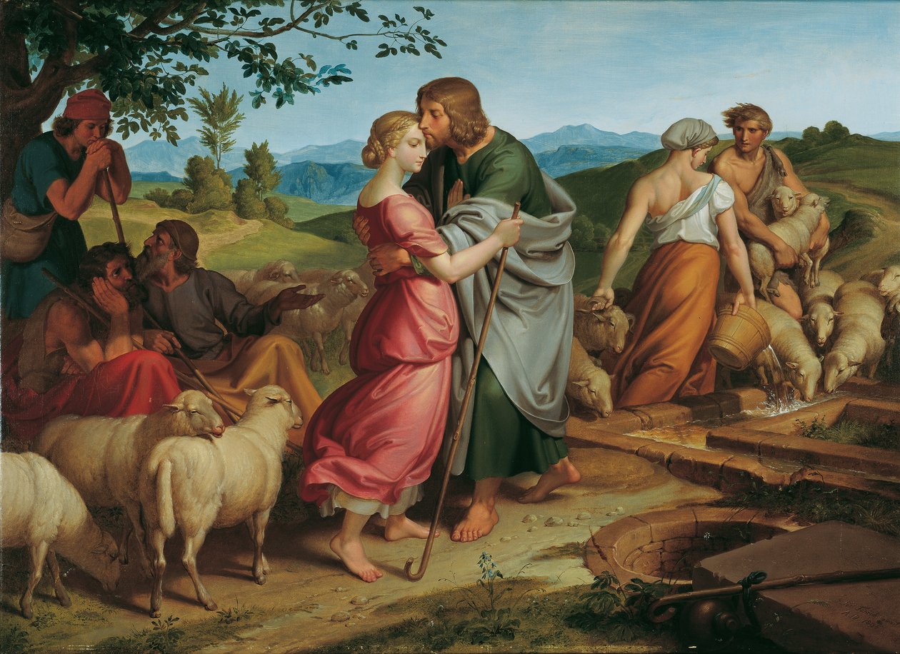 Jacob encontra Rachel nos rebanhos de seu pai de Joseph von Fuhrich