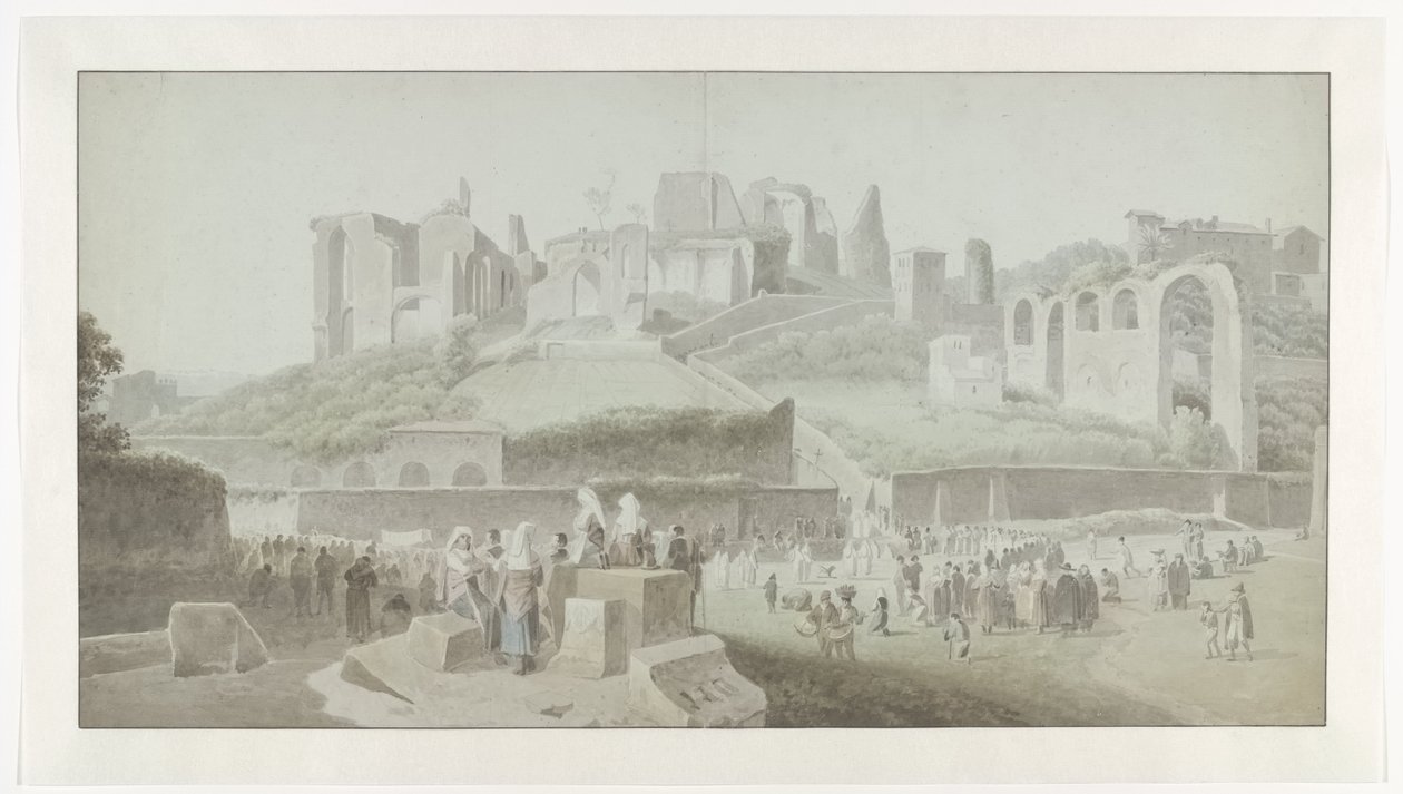 Uma procissão no sopé do monte Palatino em Roma de Josephus Augustus Knip