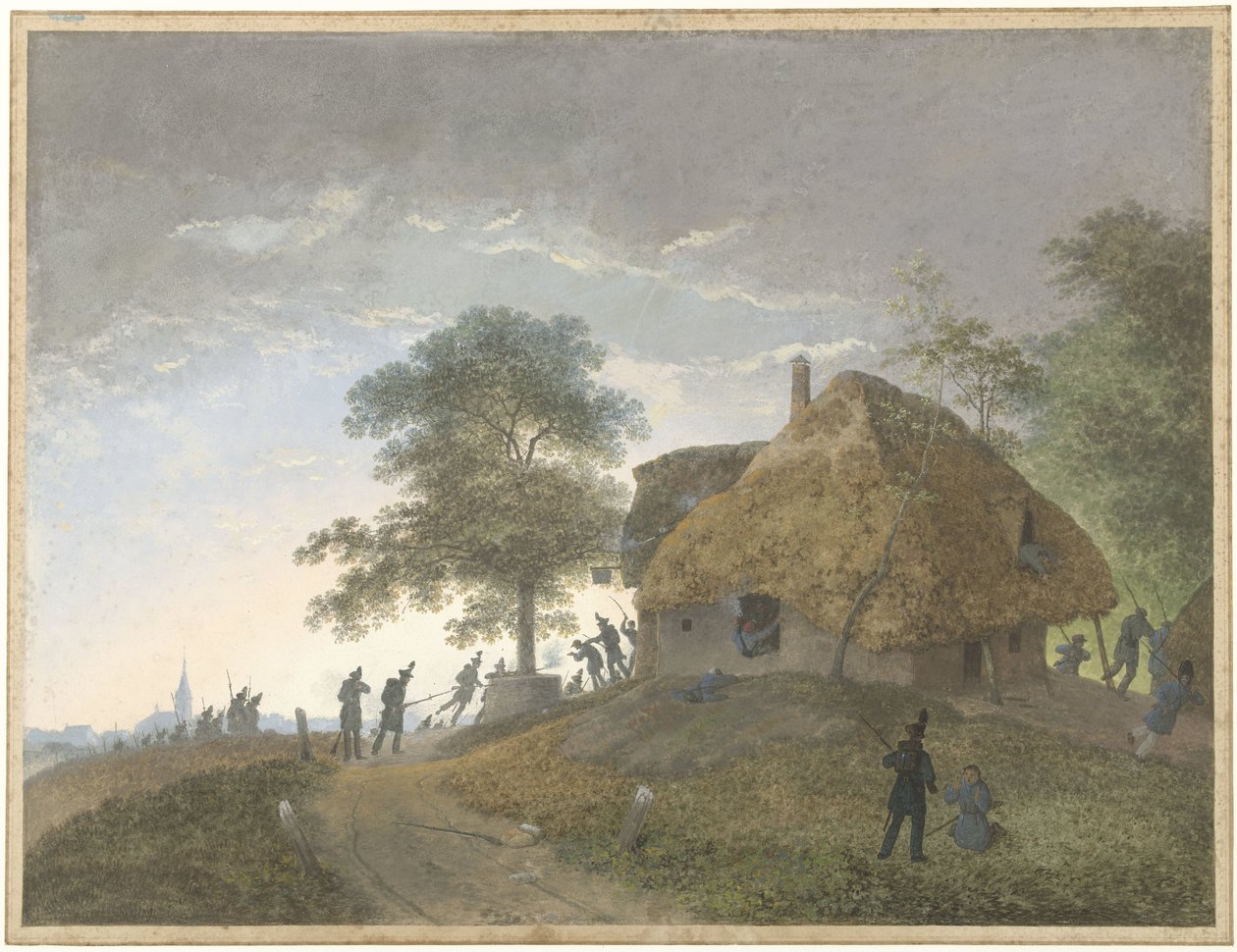 Batalhe em uma pousada ou casa de palha em uma colina de Josephus Augustus Knip