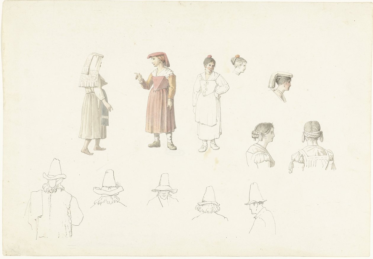 Folha de estudo com camponeses italianos de Josephus Augustus Knip