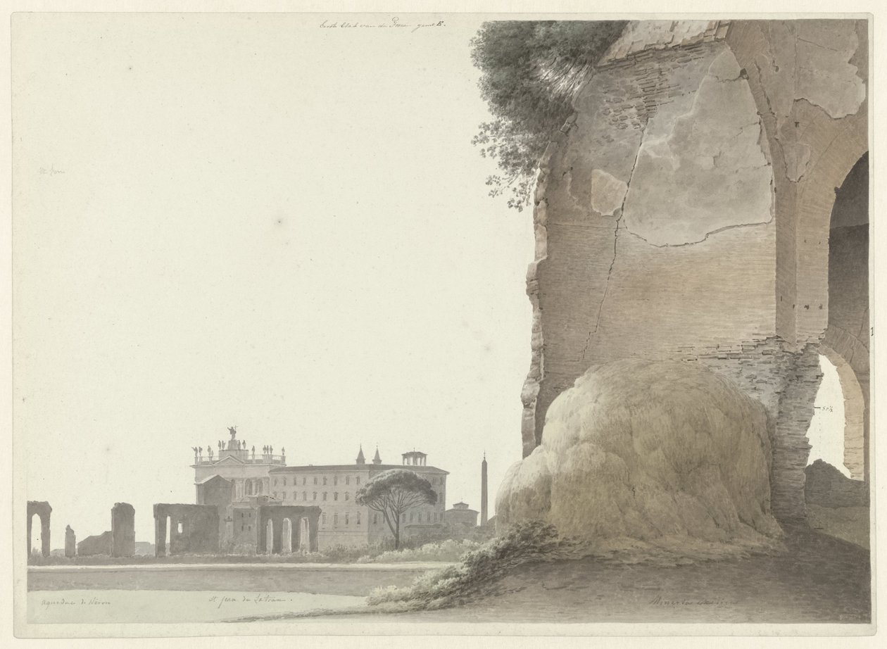 A Basílica de San Giovanni in Laterano, com o Templo de Minerva Medica em primeiro plano A Igreja de San Giovanni in Laterano, com o Templo de Minerva Medica em primeiro plano à direita, em Roma de Josephus Augustus Knip
