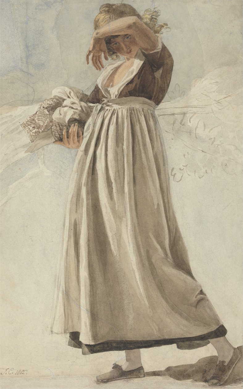 Uma camponesa protegendo os olhos, 1812 (wc sobre grafite no papel) de Joshua Cristall